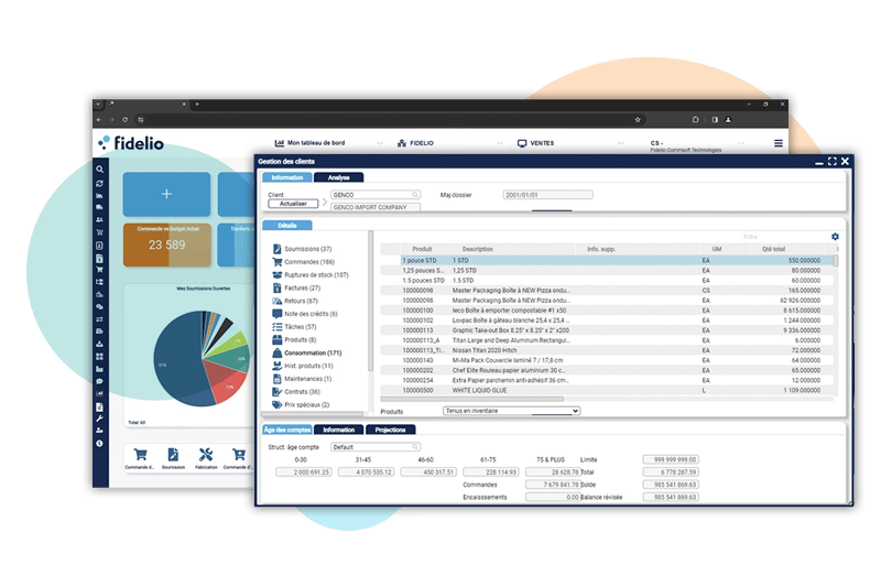 Écran de gestion des clients de l'ERP Fidelio