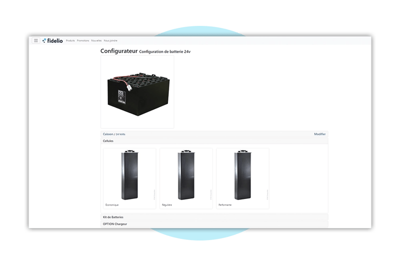 Configurateur de produits de l'ERP Fidelio avec l'exemple de cellules
