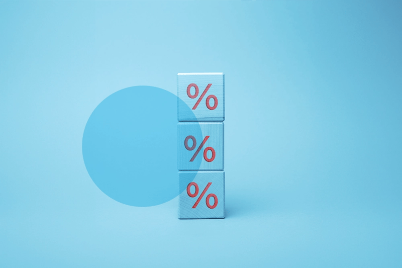 Concept of percentages on blue background