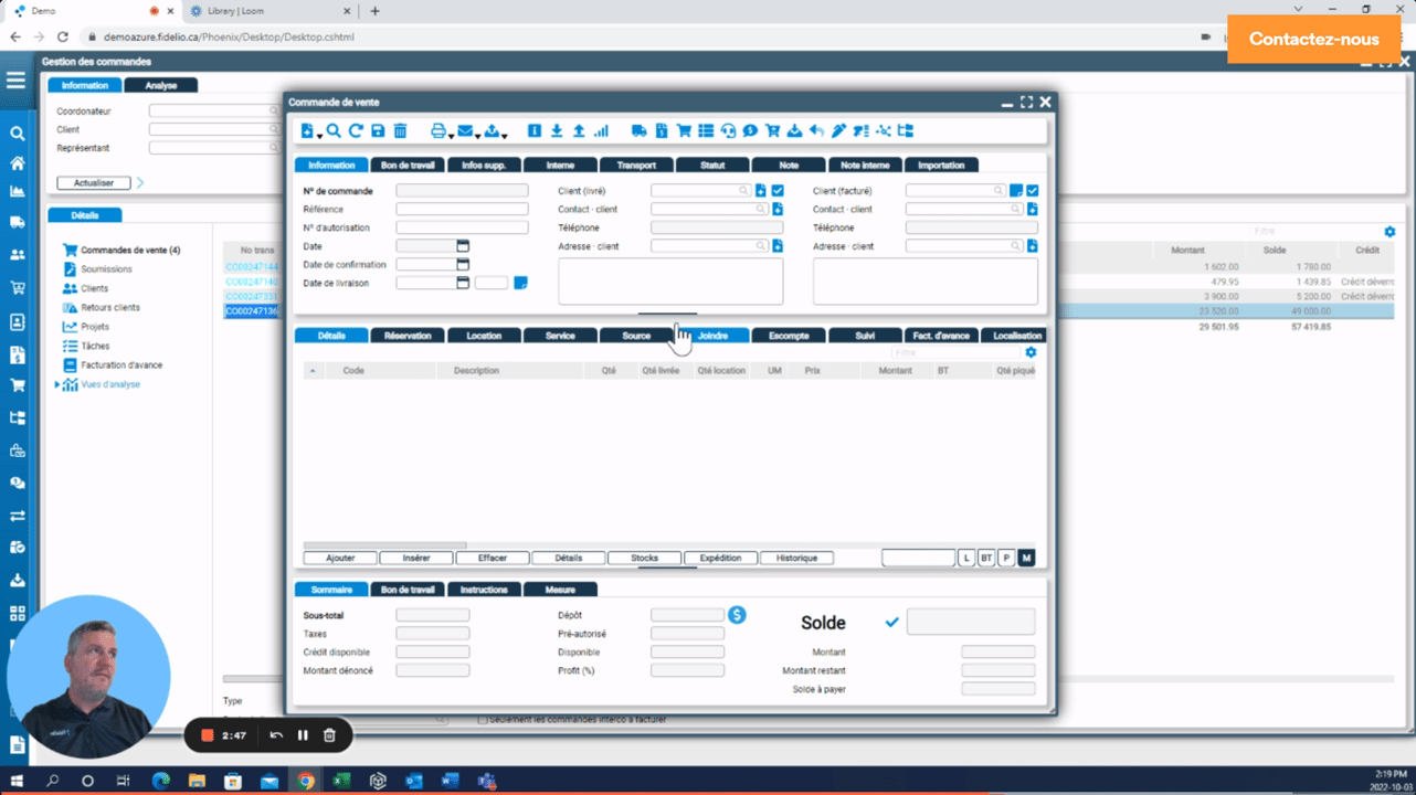 La gestion du carnet de commandes clients