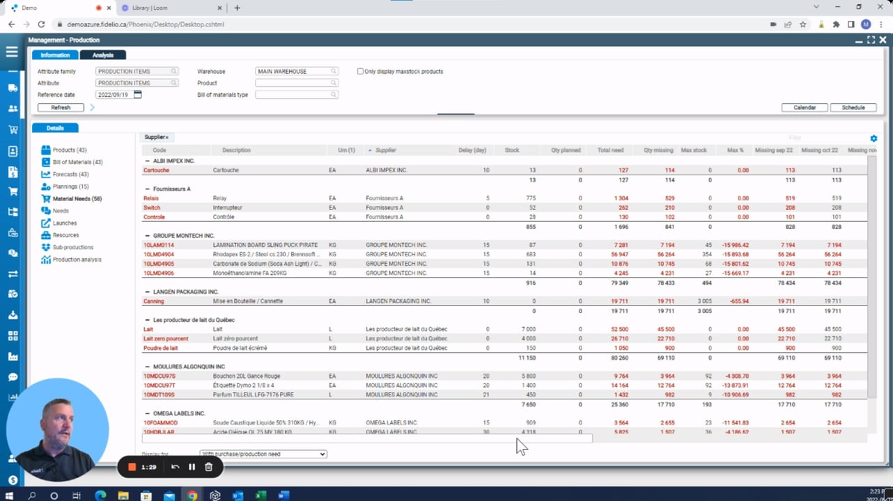 Raw material needs production management in Fidelio ERP Thumbnails_Loom